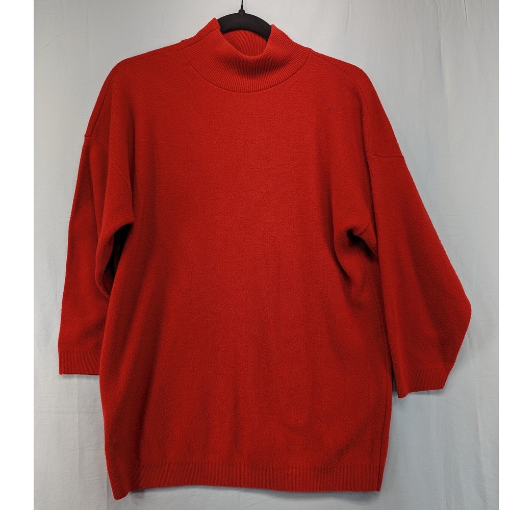 Turtle Bay Red Acrylic Mock Neck 3/4 Sleeve‎ Tunic Sweater Knit L